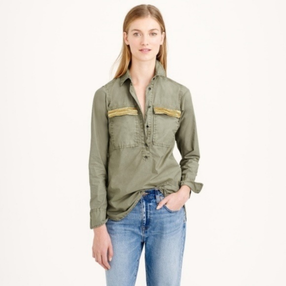 J. Crew Tops - JC Beaded Chevron Popover Shirt Vintage Surplus
